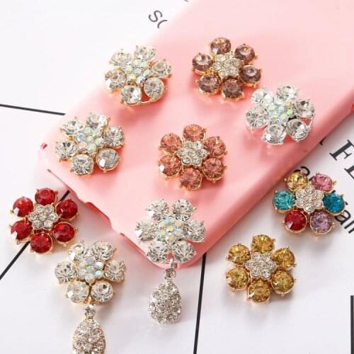 2pcs/Lot 24MM Flat Back 6 Petals Plum Blossom Rhinestone Button Shoes Decoration DIY Craft Apparel Accessories #RA2020001