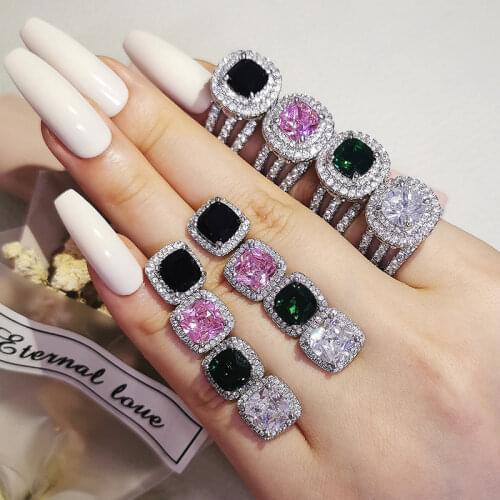 2pcs Pack 925 Sterling Silver Jewelry Set Halo Engagement Ring Round Stud Earring For Wedding Gift J5568