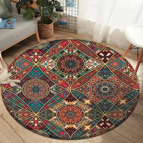 2021 Purple Round Carpet Nordic Mandala Style Gradient Colorful Rug For Living Room Bedroom Rugs Large Size Hanging Basket Mat