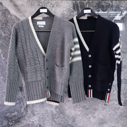2021 Fashion Brand Sweaters Men Women Slim V-Neck Cardigans Clothing Striped Cotton Wool Solid Thick Winter Casual Coat
