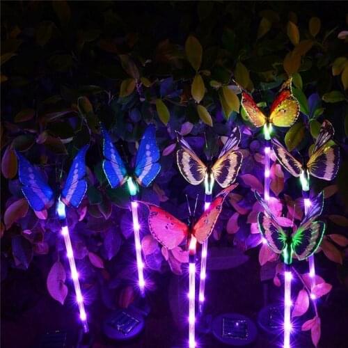3pcs/lot Solar Colorful Conversion LED Fiber Optic Butterfly Light Waterproof Lawn Garden Light Villa Landscape Decor Light