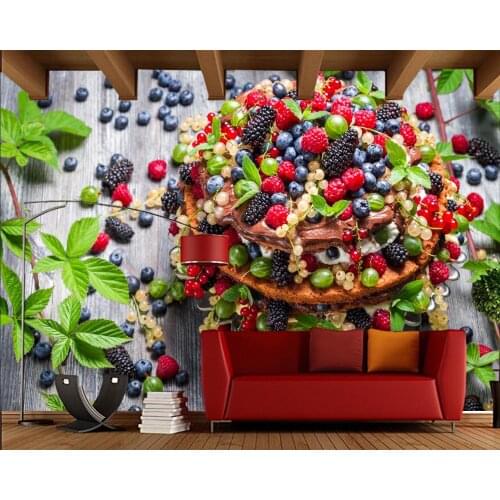 Papel de parede Dessert Cake Berry many fruits 3d wallpaper,living room kitchen Dessert shop restaurant cafe bar custom murals
