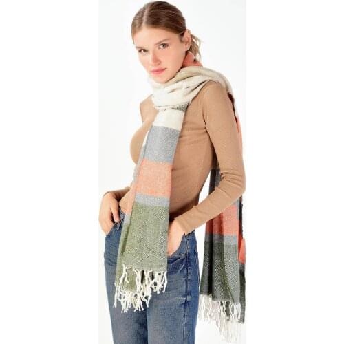 % 85 ACRYLIC % 15 POLYESTER TURKISH MADE Women Khaki-Orange Pattern Shawl Model Fashionable Design Good Quality Useful 2021 trend Fashion Style