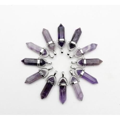 Amethysts natural stone crystal pillar pendant Necklace for jewelry making Charm Fashion Accessories 12PCS free shipping