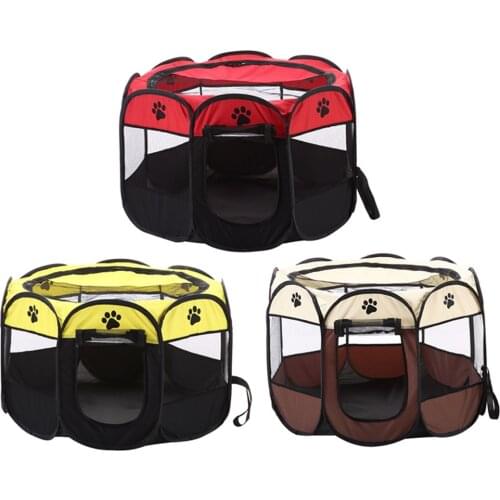 Foldbale Pet Cage Portable Pet Tent House 8-side Puppy Playpen Portable Pets Playpen Octagonal Fence Large Dogs House For Travel