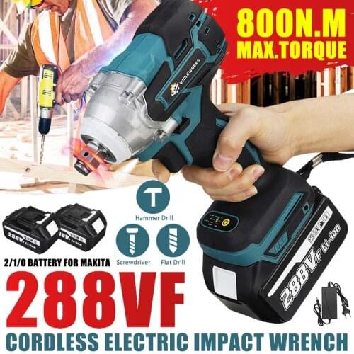 NEW 22800mAh 288VF Brushless Electric Impact Wrench 1/2 Lithium-Ion Battery 6200rpm 520 N.M Torque 110-240V