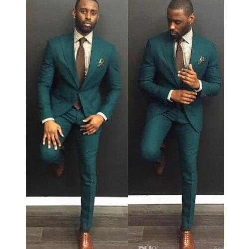Classic Style Men Slim Fit Suits New Custom Made Dark Green Men Wedding Suits Formal Groom Tuxedos Prom Suits 2 Piece