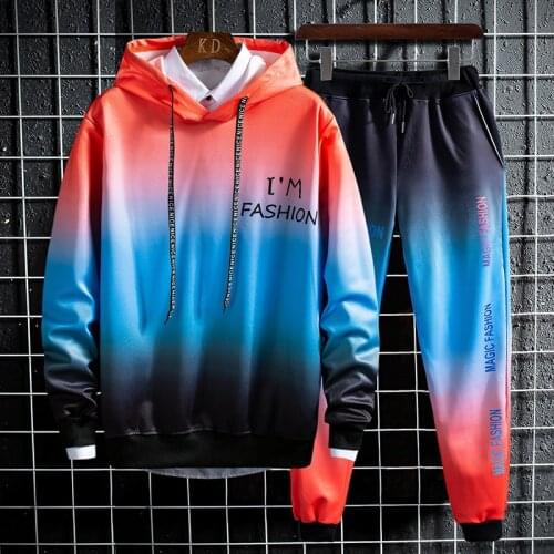 Casual Tracksuit Tie-Dye Men Hooded Sweatshirt Sets Outfit Spring Autumn Sportswear Pullover 2021 Hoodie+Pants 2PCS Jogging Suit