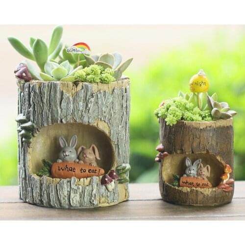 Creative Garden Micro Landscape Moss Tree Hole Story Decoration Resin Craft Flower Pot Living Room Office Succulents Decoration