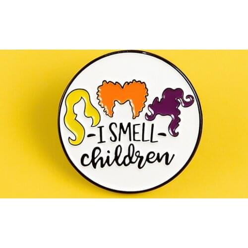 Round female colored hairstyle young logo enamel brooch dyed hair I SMELL children shirt denim bag jewelry pin jewelry gift