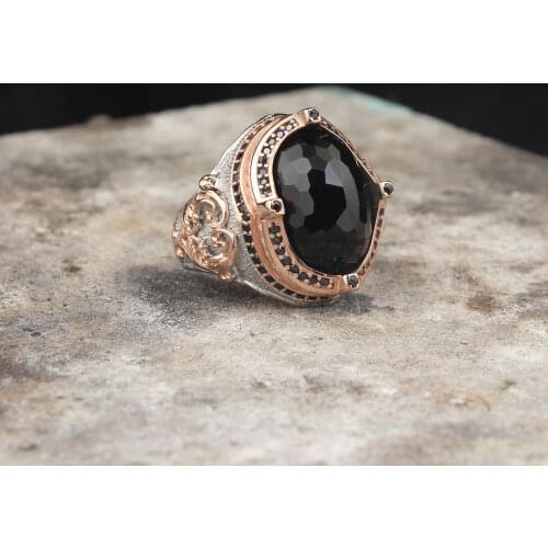 925 Sterling Silver Black Zircon GemStone Men Silver Ring, Vintage Silver Ring For Men, Handmade Engraved Mens Ring