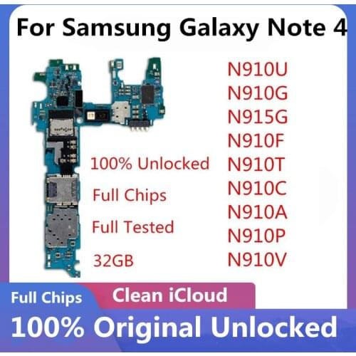 Original Unlock For Samsung Galaxy Note 4 Motherboard for Note 4 N910F N910C N910U N910G N910T N910A N910P N910V Main Logicboard