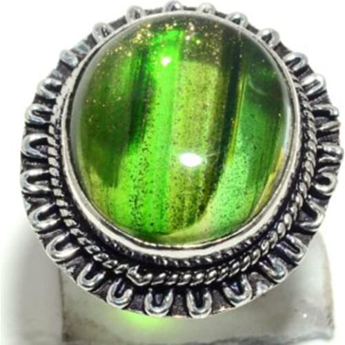 Genuine Dichroic Glass Ring Silver , Hand Made Women Jewelry gift , Size: 7.75 , R7158