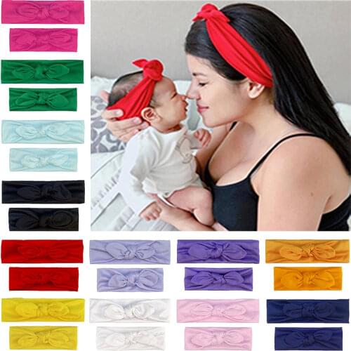 2Pcs/Set Mom & Baby Headbands Mother Baby Turban Mom Daughter Rabbit Ears Hairband Floral Solid Parent-Child Hair Accessories