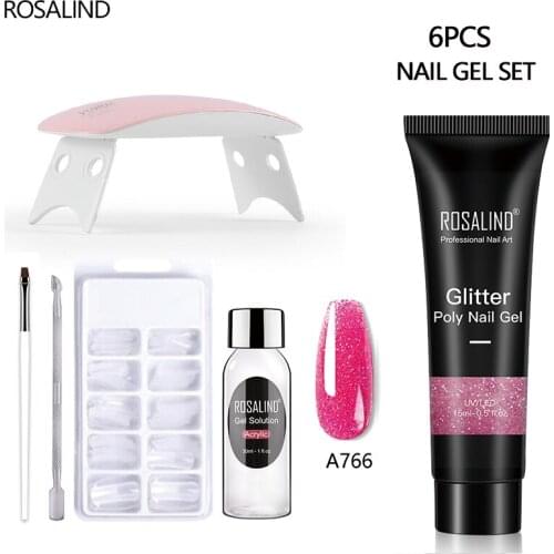 ROSALIND Professional Poly Acrylic Extension Gel Mini UV Lamp Kit Enamel Semi Permanent Nail Polish Art Decoration Tool Sets