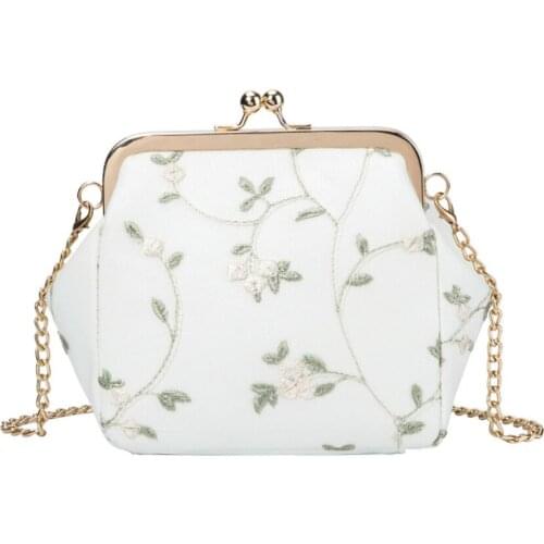 Simple Embroidery Shell Bag for Women Beach Chains Crossbody Bags Ladies Travel Messenger Shoulder Bag Lace Flowers Chains Purse