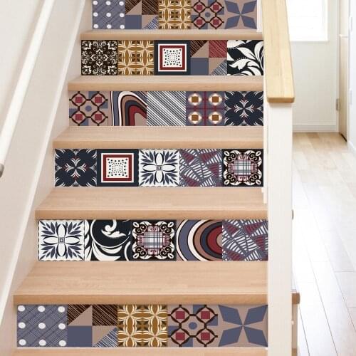 Retro Pattern Strip Ceramic Tiles Glossy Surface Wall Sticker Bathroom Stairs Wallpaper Waterproof Peel & Stick Art Wall Decals