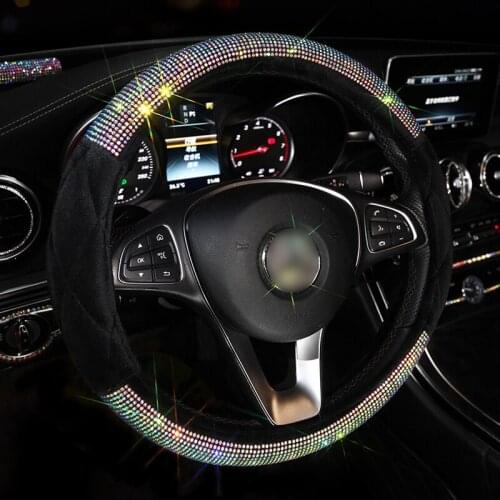 Luxury Crystal Rhinestone Car Steering Wheel Covers Women Diamante Plush Car Covered Steering Wheel Accessories Women
