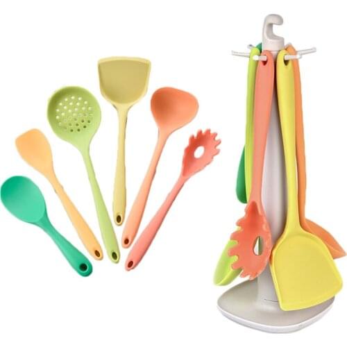 Silicone Kitchen Utensils Set Multicolor 7Pcs Non-Stick Spatula Soup Ladle Spoon Shovel Kitchenware Kitchen Cooking Accessories