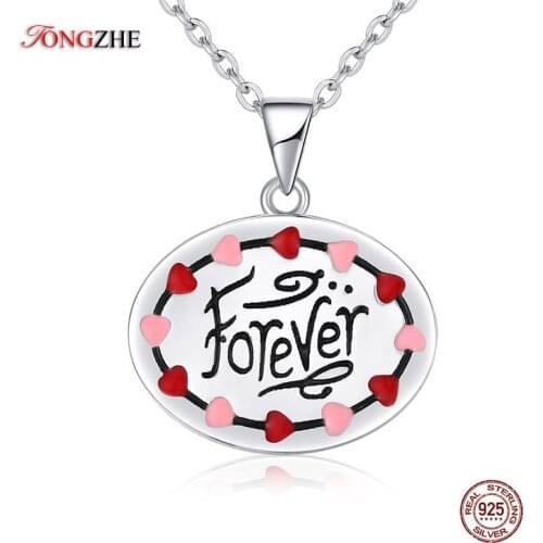 TONGZHE Luxury Brand 925 Sterling Silver Forever Love Heart Pendant Necklace for Women Angel Wedding Fine Jewelry KLTN059-1