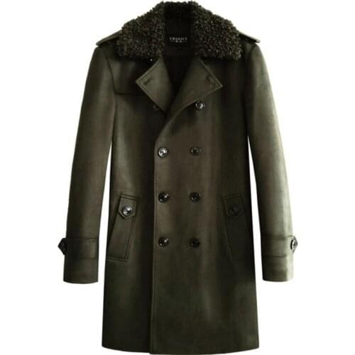 Fur collar mens trench coats winter warm thicken man monteau homme clothes slim fit overcoat long sleeve 2021 new designer