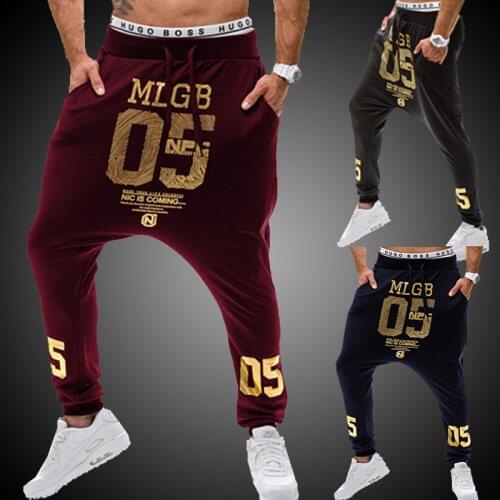 2018 Trend mens clothing bronzing print hiphop hip-hop low-rise pants health pants casual long trousers M-XXL