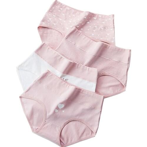 New 4Pcs/lot Panties Women Cotton High Waist Slimming Underwear Cute Print Seamless Briefs Sexy Breathable Girls Underpants XXL