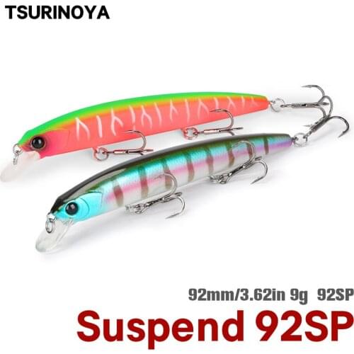 TSURINOYA Suspend Minnow Bait 92mm9g 8# Hooks Fishing Lure 0-1.5m Range Lure Bait Isca Artificial Para Pesca Peche Wobbler