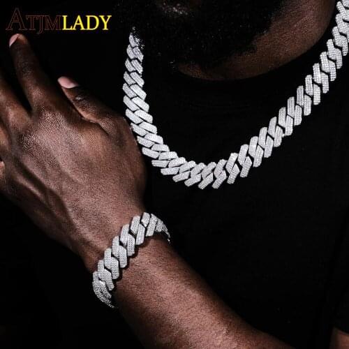 Hip Hop 3 Row CZ 19mm Cuban Link Chain Necklace Iced Out Bling 5A cubic zirconia Paved 4 Colors Wide Heavy men boy jewelry