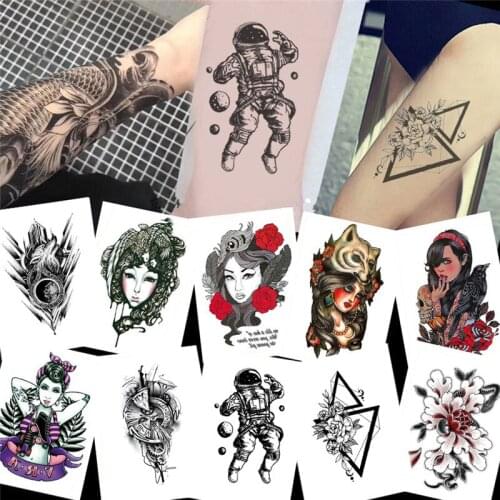 Waterproof Temporary Tattoo Sticker Black cool angel devil bull cross English Letters Flash Tatoo Fake Tatto for Woman Men