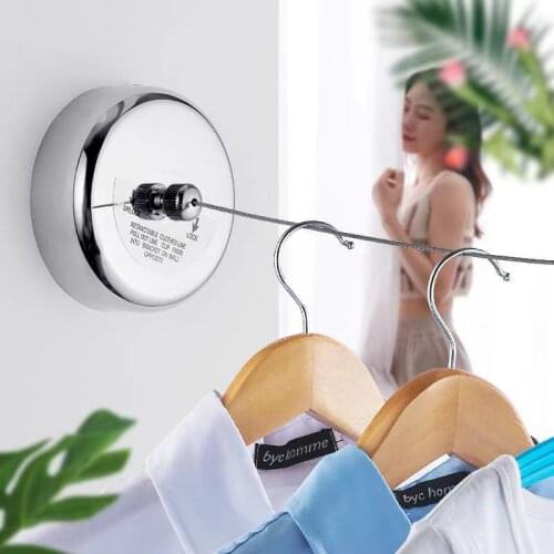 Retractable Clothesline Indoor Outdoor 304 Stainless Steel Wall Mount Laundry Hanger Clothes Dryer Organizer Clothes Rope