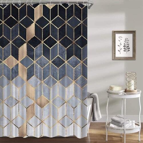 Geometric Printed Shower Curtain for Bathroom with hook 3D marble pattern Hexagons Waterproof Polyester Fabric Bathroom Curtain