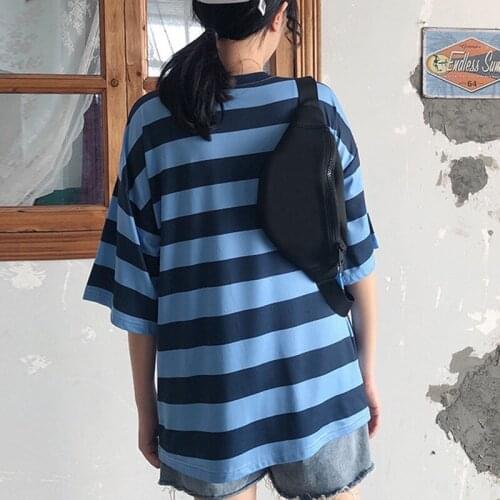 Women Striped T Shirt 2020 Summer New Tshirts For Ladies Casual Loose Casual Crew Neck Short Sleeve Tops New