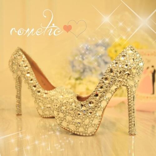 BaoYaFang Womens Wedding shoes bride High heels Pumps fashion real leather Platform shoes woman party dress shoes insole