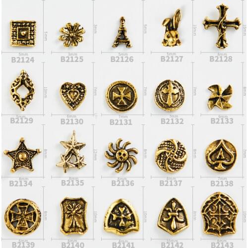 10pcs/lot Nail Decorations Art Metal Jewelry Gold Punk Style Nail Sticker Cross Alloy Diamond Shield Retro Jewelry