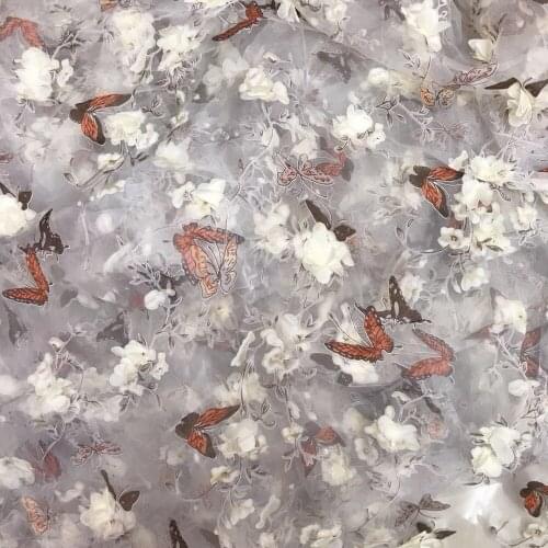 10Yards Quality Chiffon Fabric Butterfly Printing 138cm Width 3D Flower Soft Fabric For Dress Lining Cloth DIY Material Fabrics
