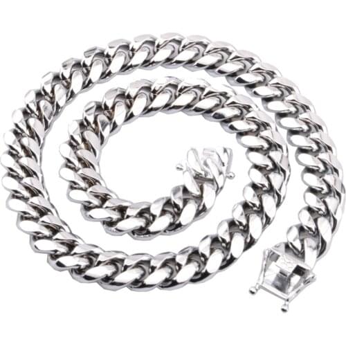 14mm Men Cuban Miami Link Necklace Stainless steel New Design Clasp Silver Color Hip hop Chain Necklace 7-40 Inch Custom