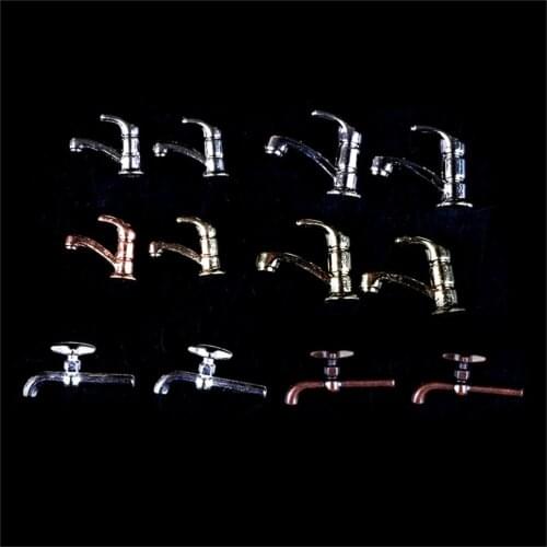 2PCS New 1:12 Miniature Metal Water Tap Faucet Dollhouse Bathroom Accessories Dollhouse Miniature Faucet 6 Styles