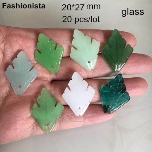 20 pcs Thick Glass Leaf Charms 20*27mm,Rhombus Shape Cute Leaf For Jewelry Making,Green,Blue,White,Different Colors For Choosing