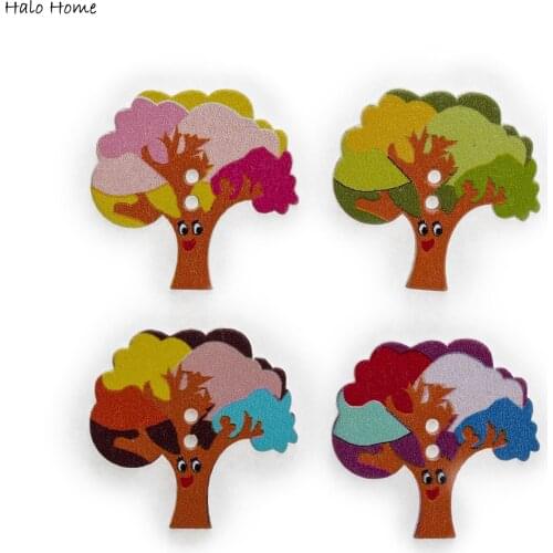 30pcs Smile Tree Cartoon Wood Button Sewing Scrapbooking Clothing Headwear Handmade Crafts Home Decor Accessories DIY 29x28mm