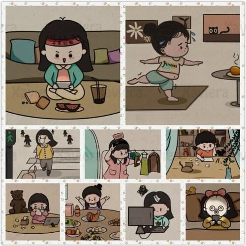 5D Diamond Embroidery Cross Stitch Kits Cartoon Girl Daily Life Full Drill Diamond Painting Cute Comics Picture Wall Art Unframe