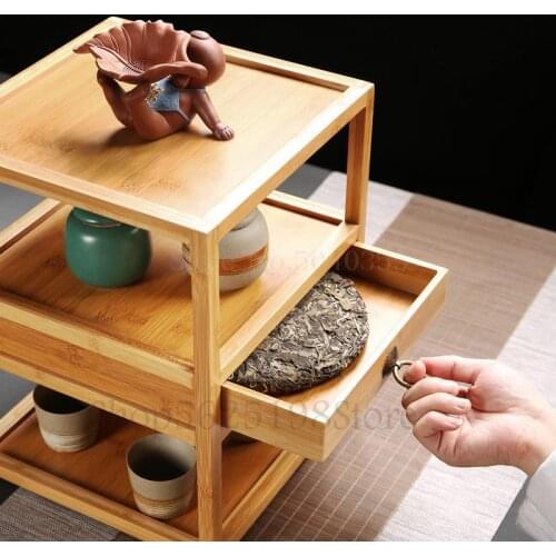 Bamboo Pu'er tea cake storage cabinet tea cabinet teapot shelf storage cabinet storage cabinet tea ceremony decoration