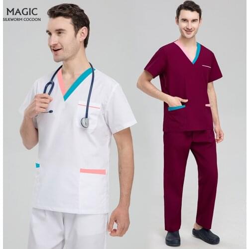 Hospital Staff Scrubs Top Short Sleeved Nursing Uniforms Dental Clinic Costume Doctor Workwear Anesthetist Sets for Male Female