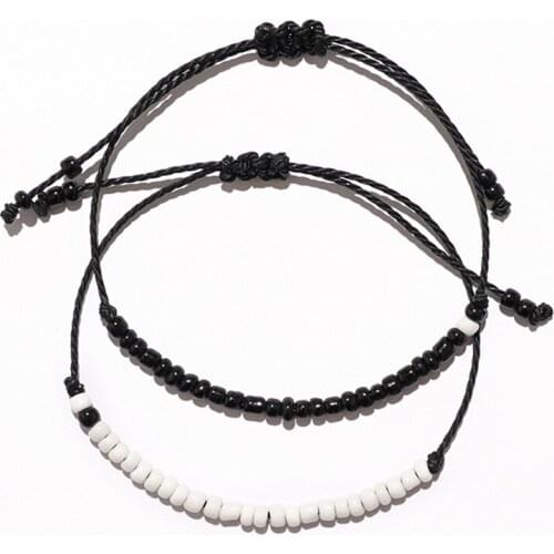 2 Pcs/set Couple Black White Color Bead Rope Bracelet For Women Men Creative Boho Charm Bracelet Gifts For Beat Friends Jewelry