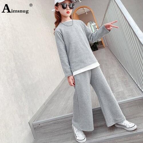 Children Tracksuit Sets Girls Fashion Sweatshirt and Loose Pants Kpop Style 2021 Pocket Design Two Pieces Outfits Kids Clothing