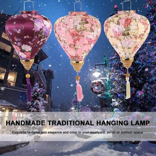 1Pc Floral Pattern Lanterns Vintage Mid-Autumn Retro Silk Lanterns Vietnam Lantern for Outdoor Festival Party
