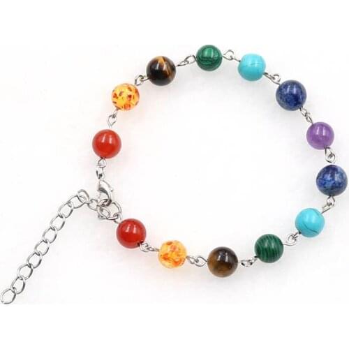 FYSL Classic Style Many Colors Quartz Stone Link Chain Bracelet Healing Chakra Silver Plated Jewelry