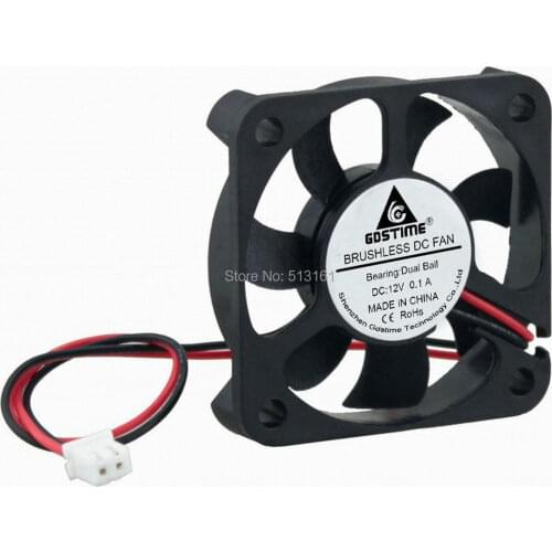 Gdstime 50x50x10mm DC 12V Double Ball Bearing 2 Pin 5cm Cooler Brushless Heatsink Mini Cooling Fan 5010