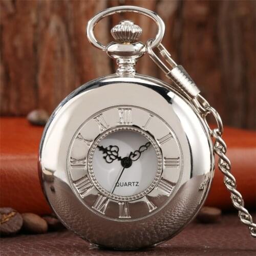 Smooth Half Hunter Quartz Pocket Watch Luxury Pendant Clock Gifts for Men Women Fob Pocket Chain Pocket Clocks