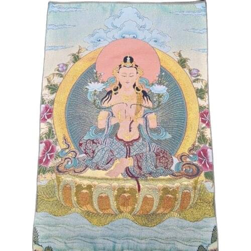 China old Tibet silk Thangka like hanging painting fengshui Tibetan Sitting lotus goddess of mercy